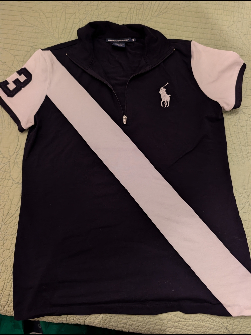 Vintage Ralph Lauren Black Polo with White Diagonal Sash